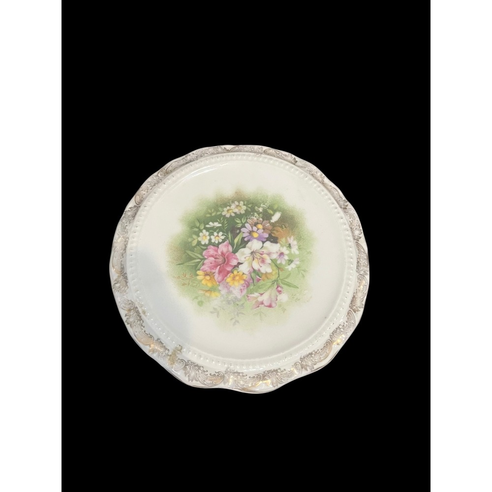 Vintage CT Germany Altwasser Porcelain Floral Trivet Gold Gilt Scalloped Rim